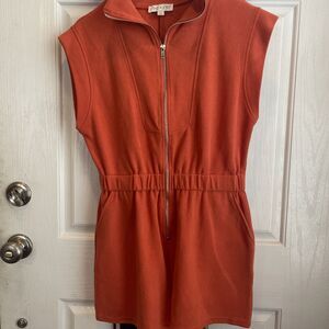 She Sky Orange Romper  Womens Size Med.. Zipper Pockets Elastic